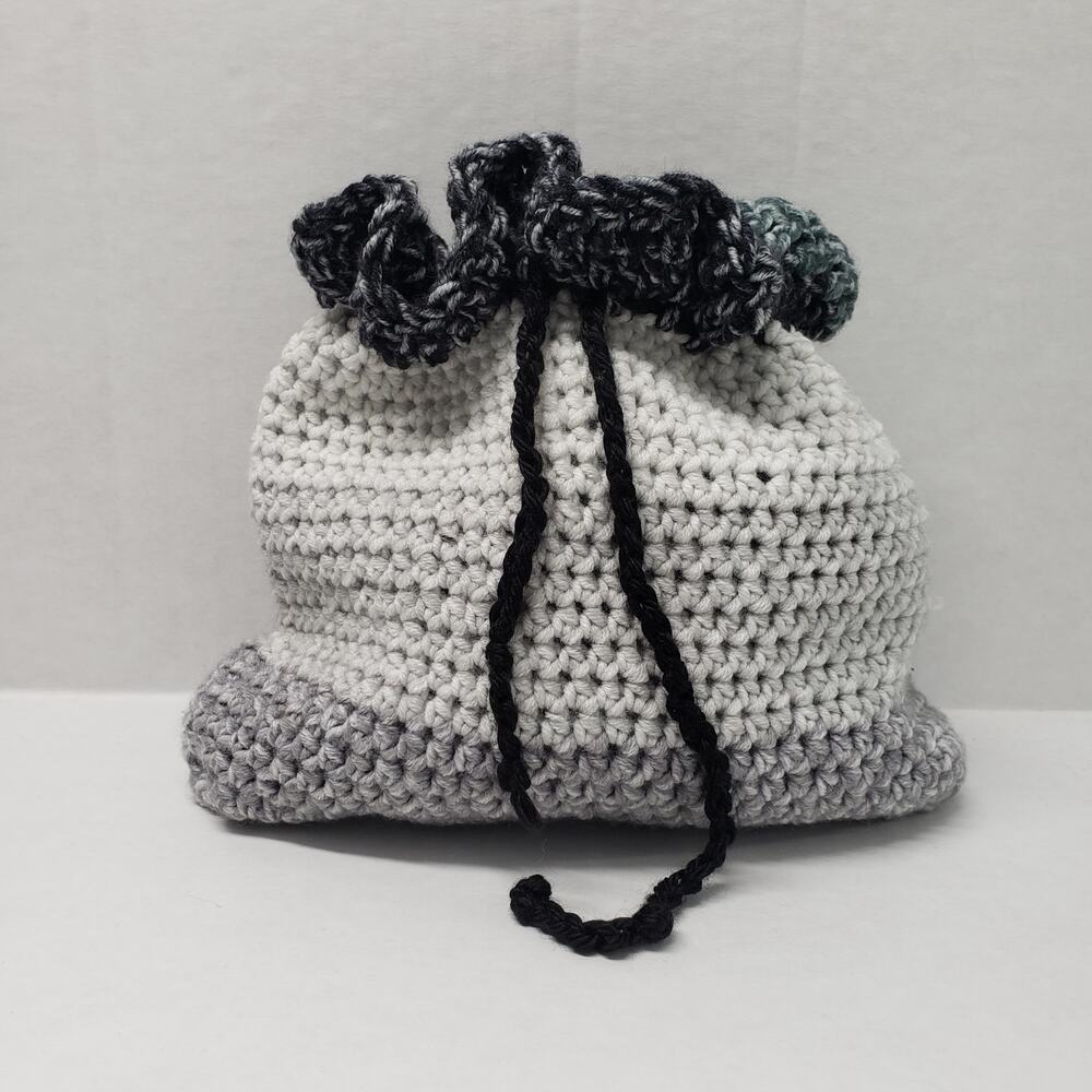 Handmade Crochet Drawstring Pouch Gray Small Purse Makeup Bag Renaissance Witchy